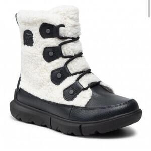 Sorel Women's Explorer II Joan Cozy Black White Sea Salt Boots size 6